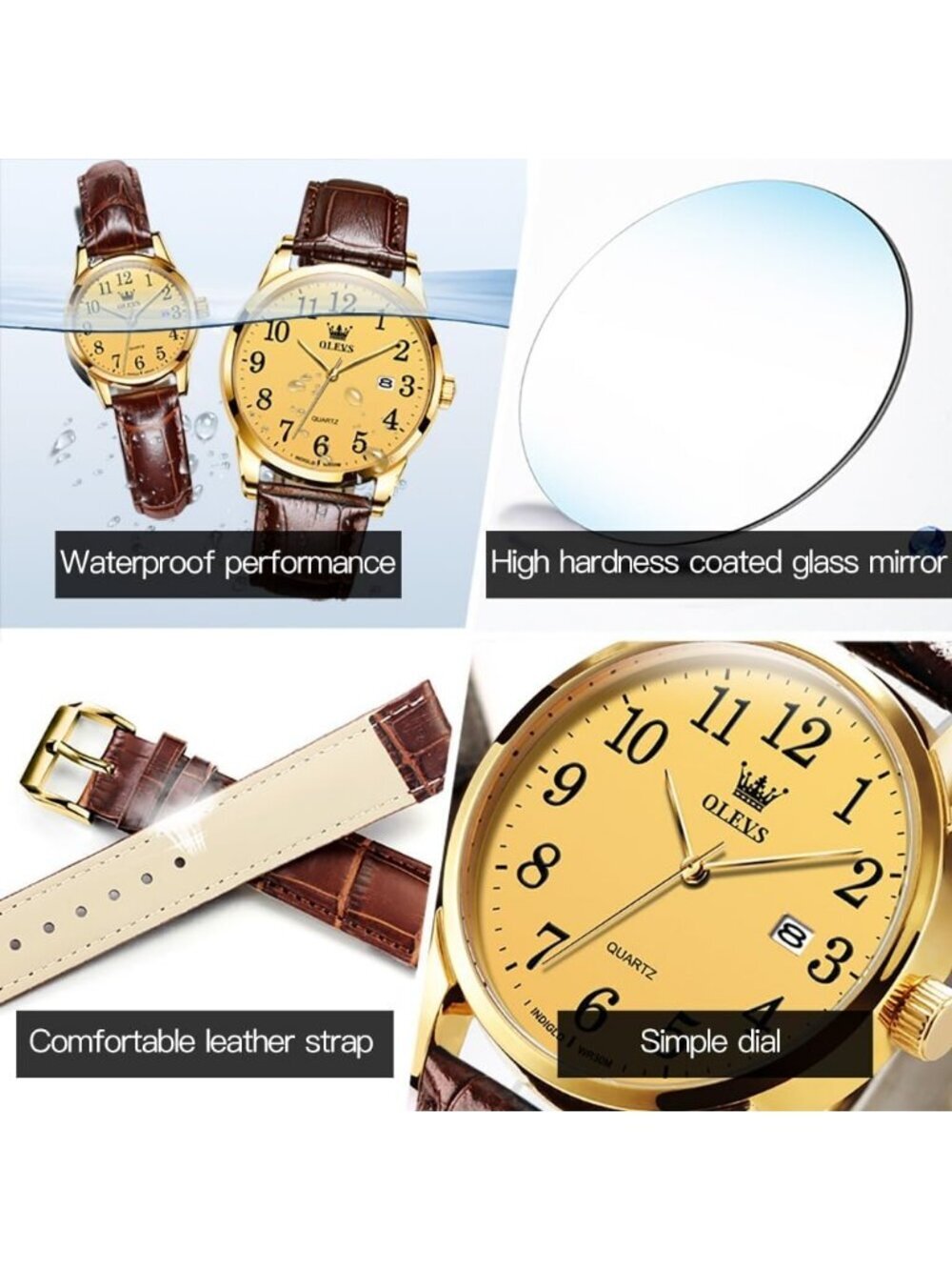 Men Brown Gold Face Analog Stainless Steel Roman Number Waterproof Classic Watch - Picture 6 of 6
